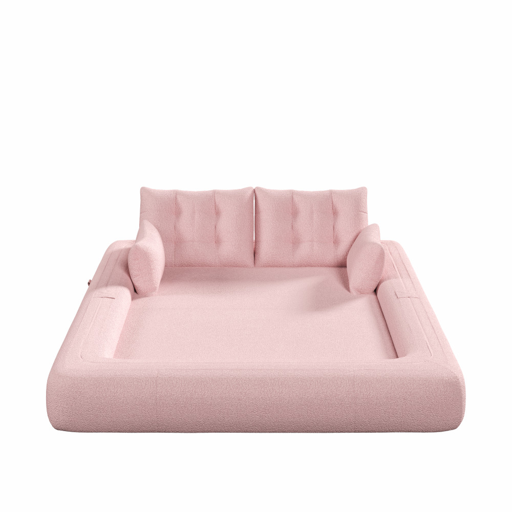 Pink 78.7" Foldable Sofa Bed, Teddy Fabric, Living Room Lounge Chair Guest Bed