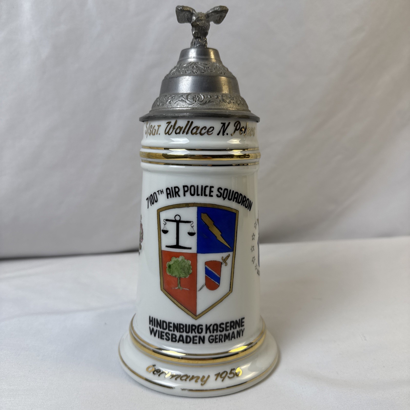 Beer Stein 7100th Air Police Squadron Nude Lady Lithophane Lidded 1956 Germany