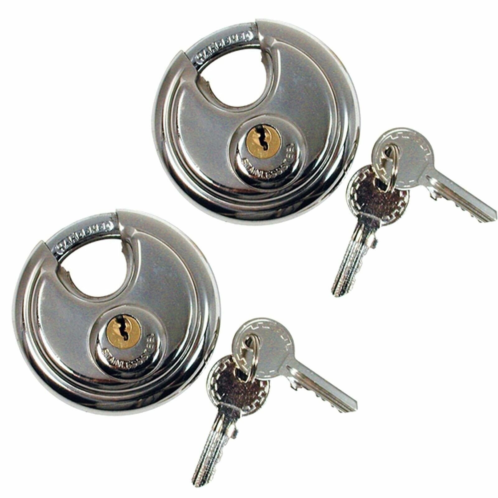 2 x 70mm Heavy Duty Stainless Steel Armor Brass Cylinder Disc Padlock Round Lock