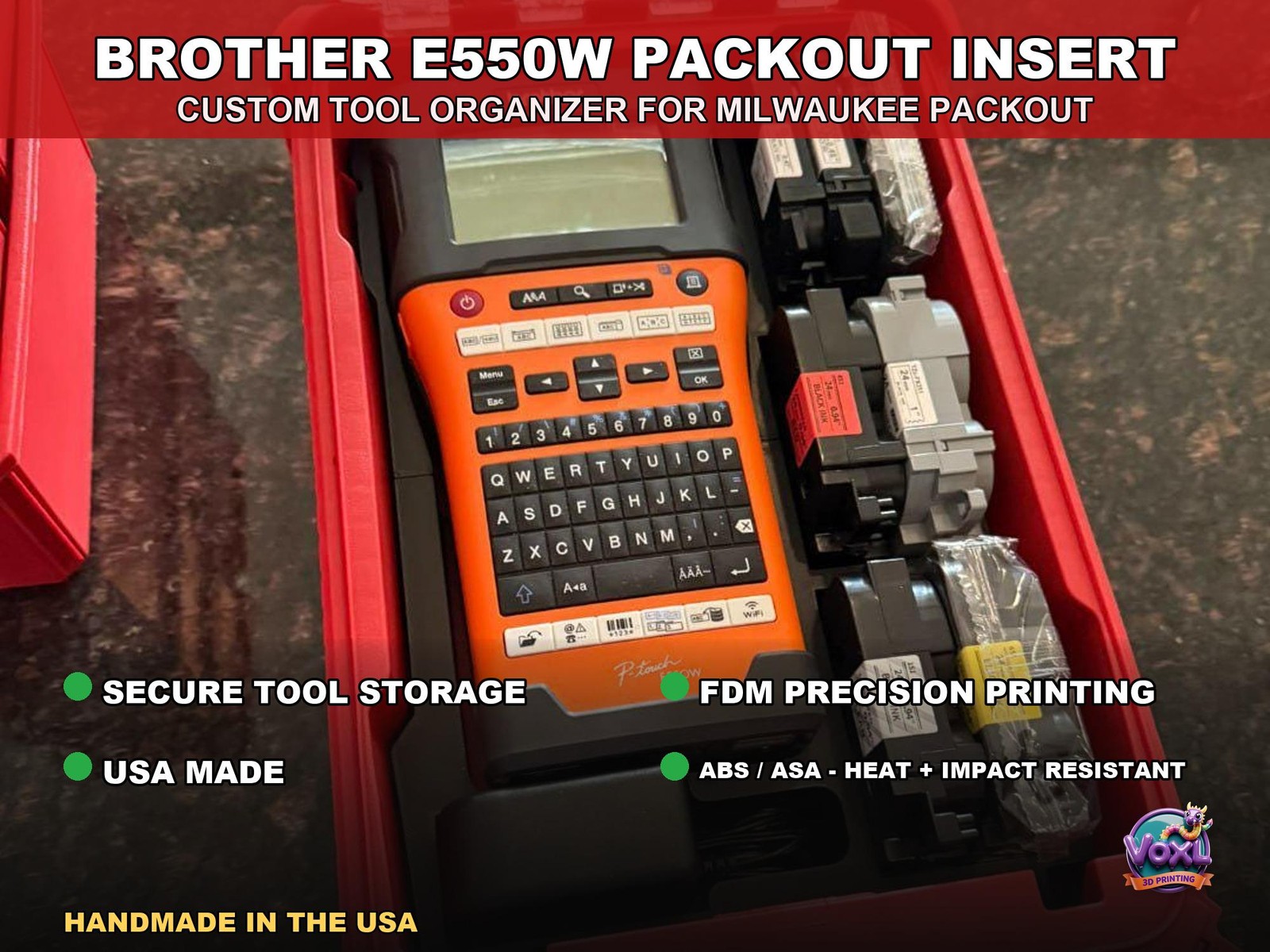 3D Printed Packout Insert For Brother E550W Label Maker – PETG Tool Organizer