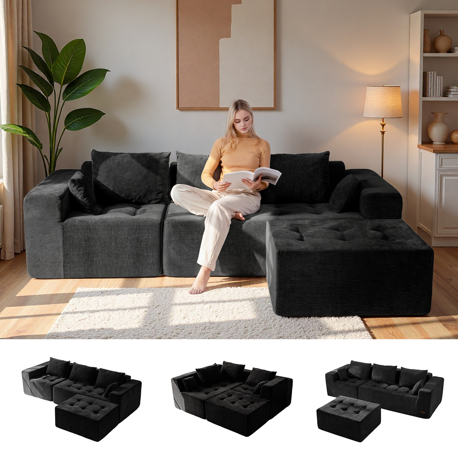 MAXYOYO Modular Sectional Sofa Couch, L Shaped Modern Cloud Couch with Ottoman