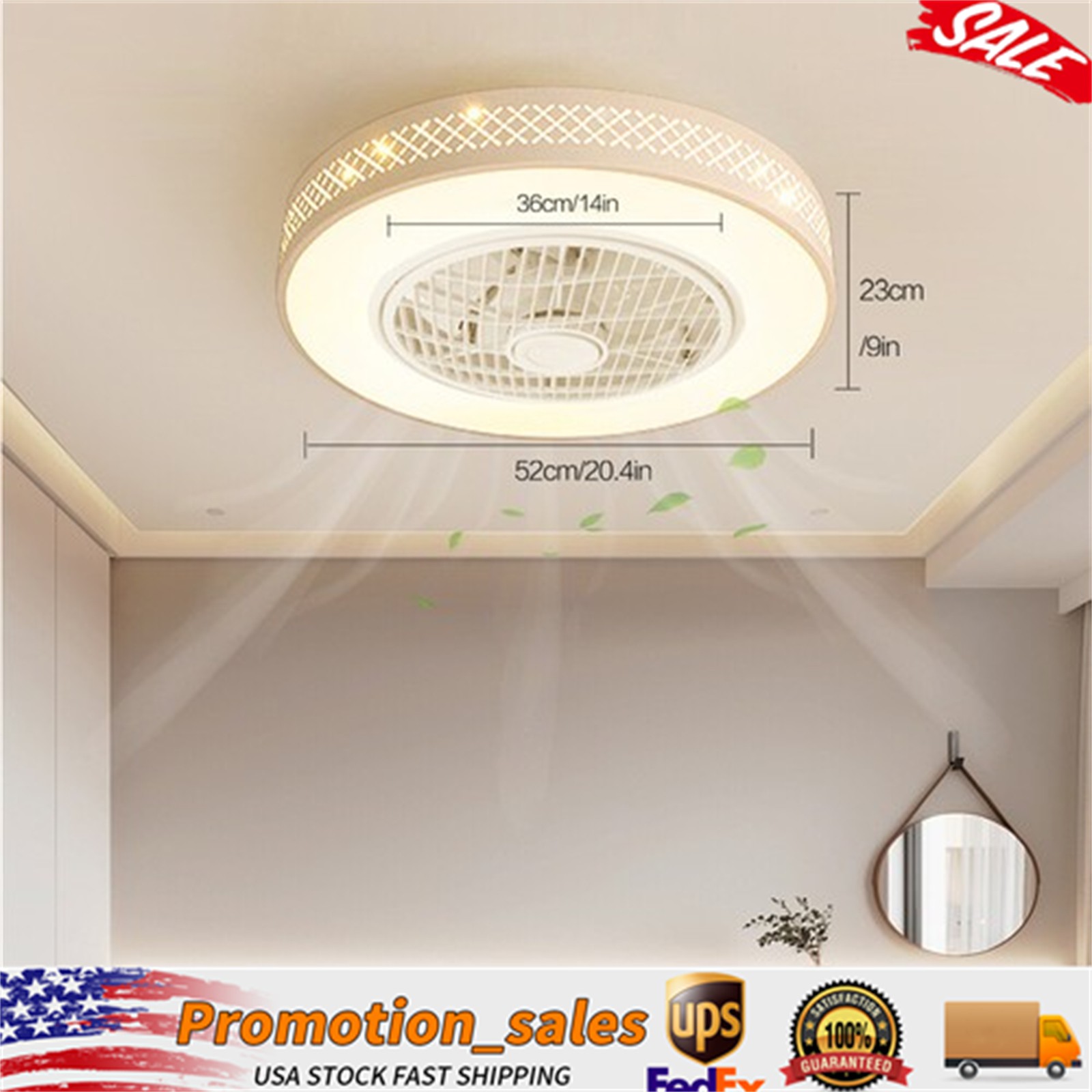 20" Modern Fan Lights Flush Mount LED Ceiling Light kit With Remote Control