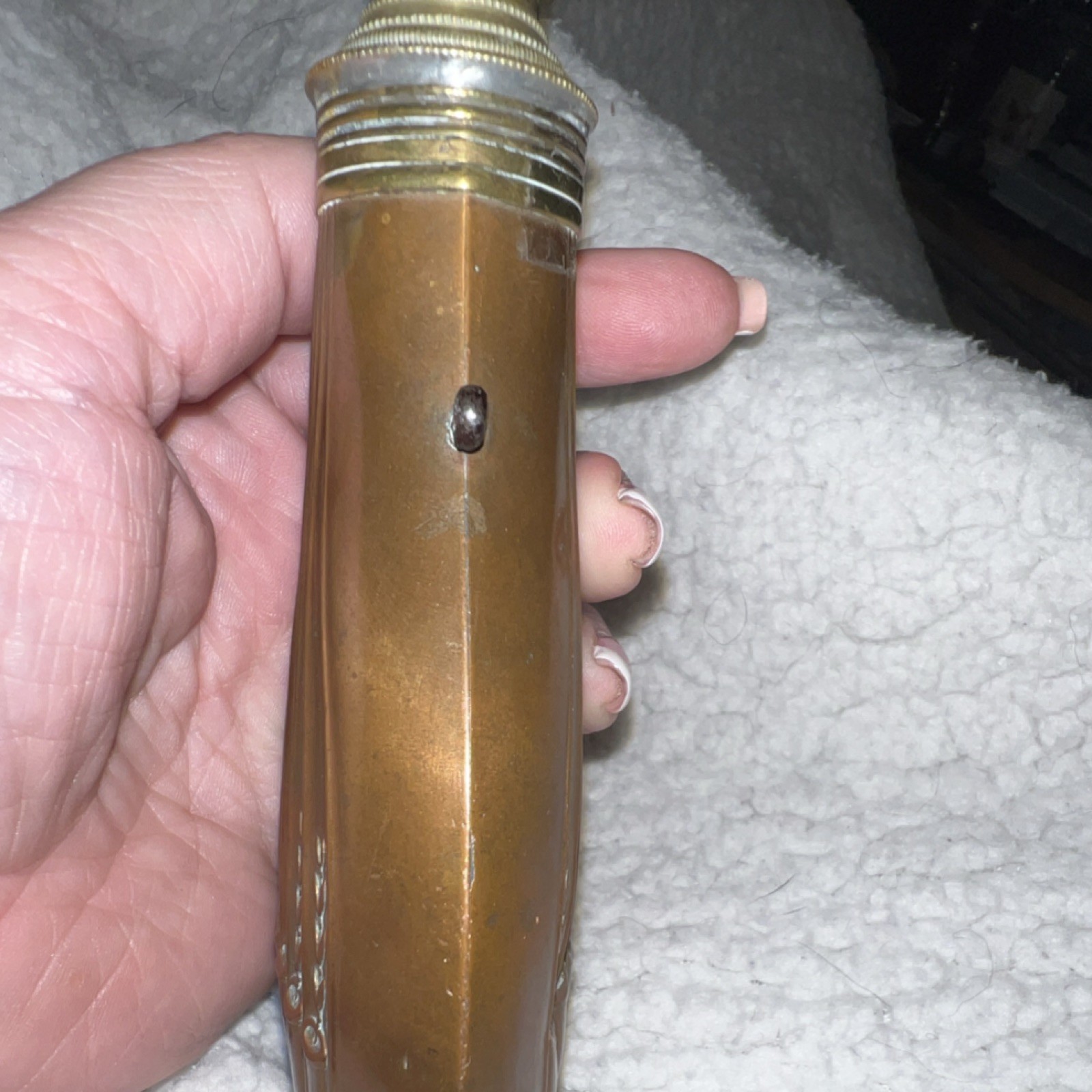 Antique Copper & Brass Black Powder Flask for Muzzleloader Rifle 6.5” long