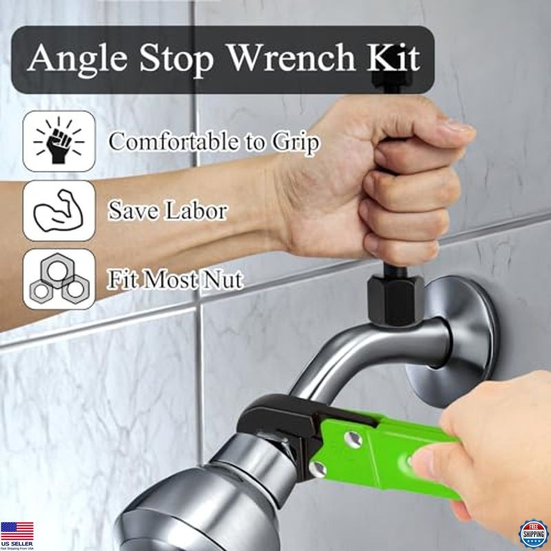 Angle Stop Wrench Kit for Plumbing, Quick Install Tool for Supply Nuts, Green