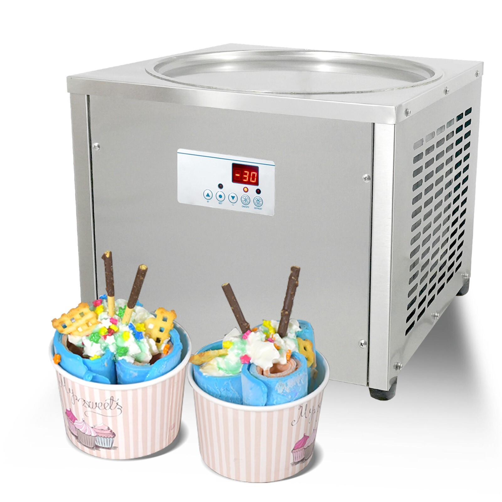 Kolice Commercial 18'' Round Pan Fried Ice Cream Roll Machine-Auto Defrost