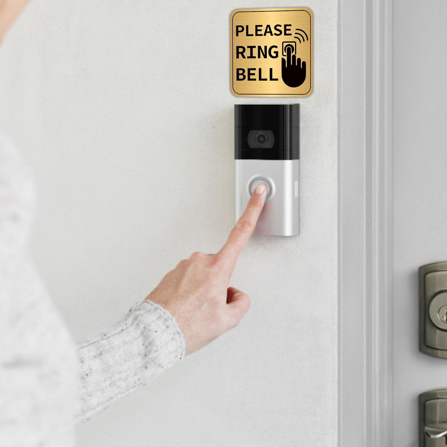 4PCS Please Ring Doorbell Sign Sticker，Self-Adhesive Waterproof Brushed Gold Ple