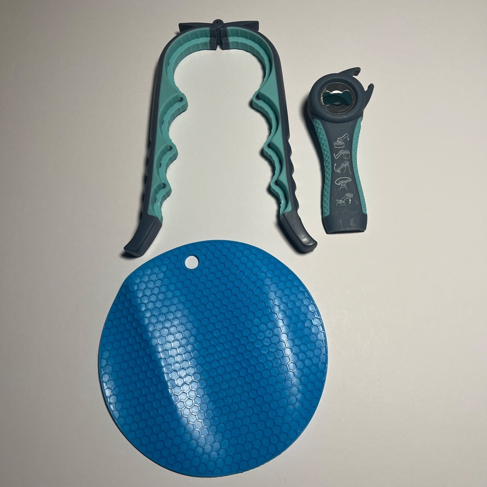 3-Piece Jar Opener Set Multi Bottle Gripper Pad Seniors Arthritis Teal