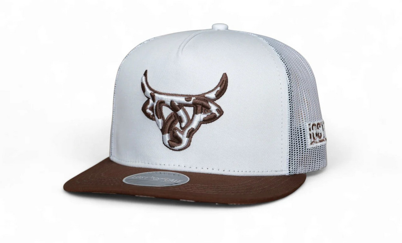 Lost Calf 3D Logo White Brown Cow Print - Hats Cap - Cowhide White Flat