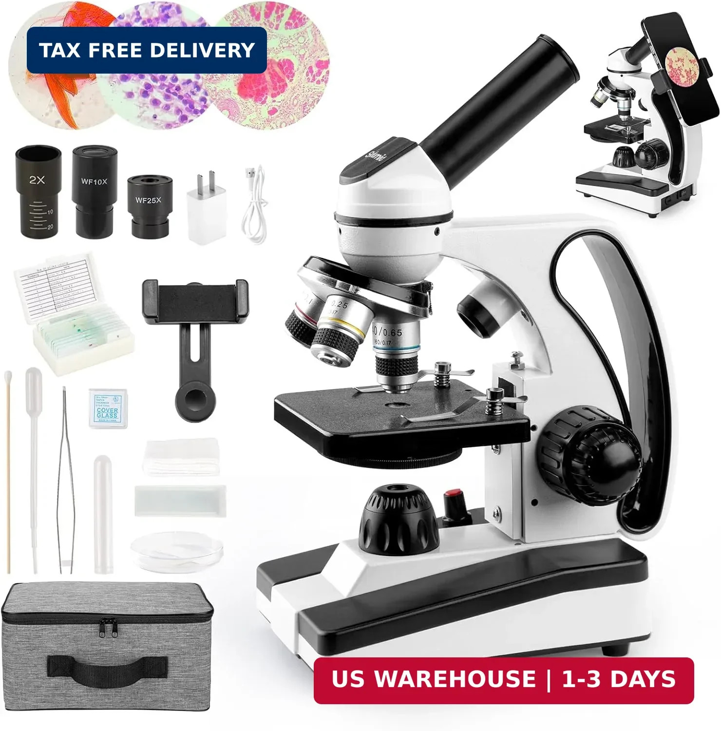 Microscope for Adults Kids 40X-2000X Compound Monocular Microscope for Students