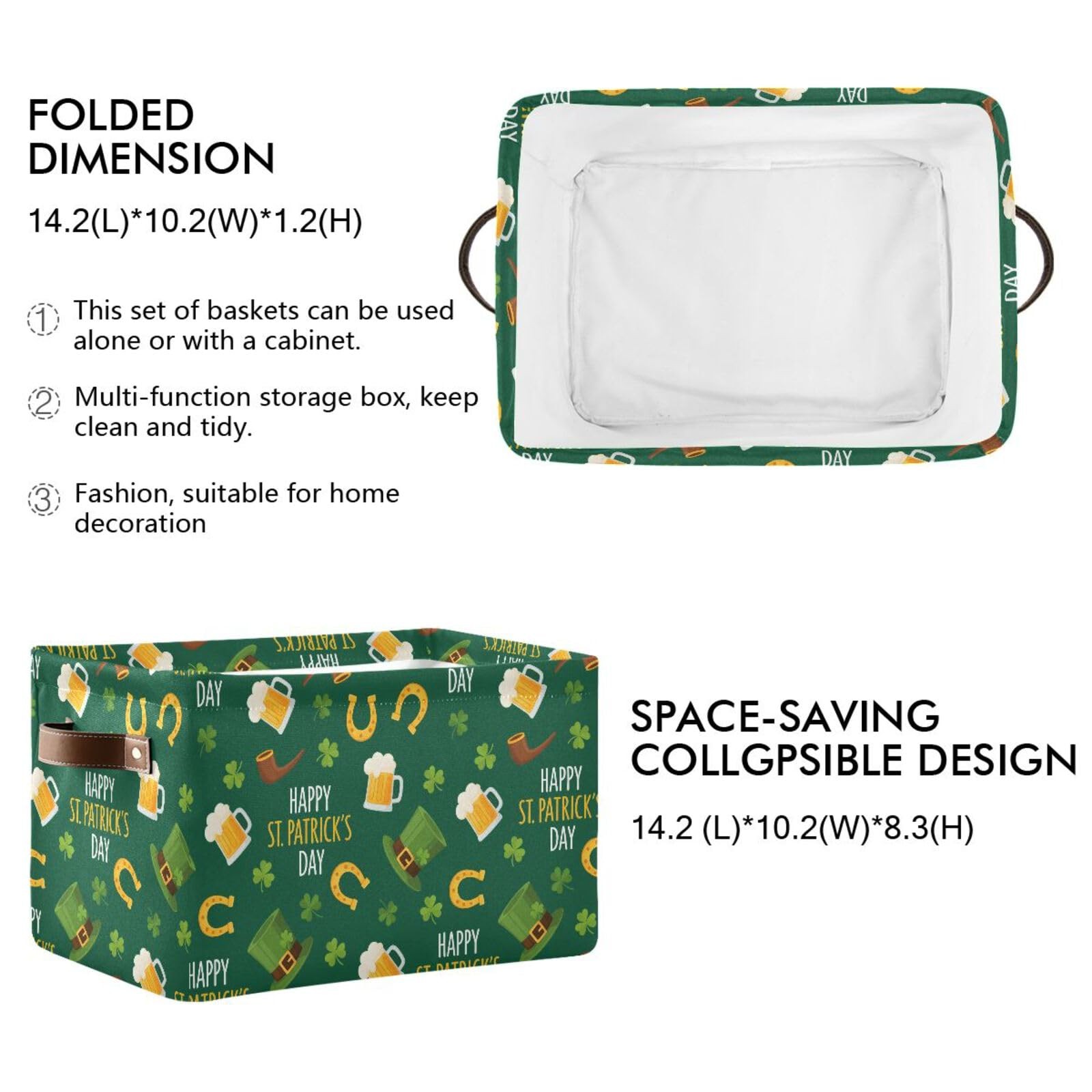 St Patrick Hat Green Storage Basket Bins Foldable Laundry Hamper Storage Bins...