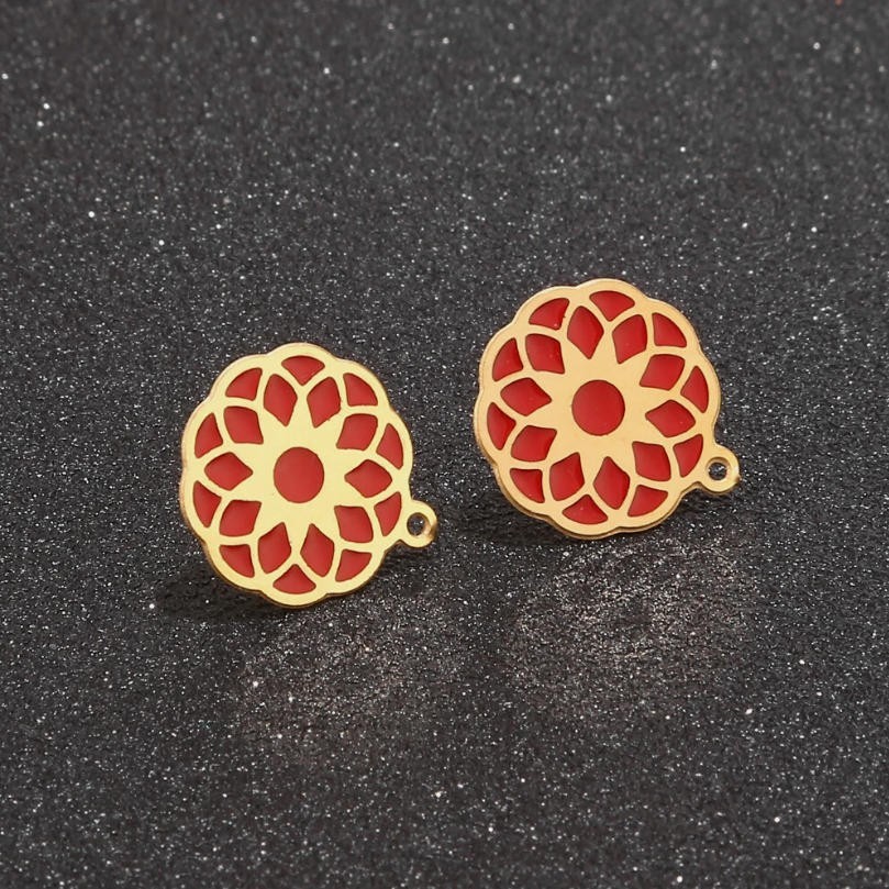 10pcs Stainless Steel Lotus Flower Ear Post Stud Earrings Findings