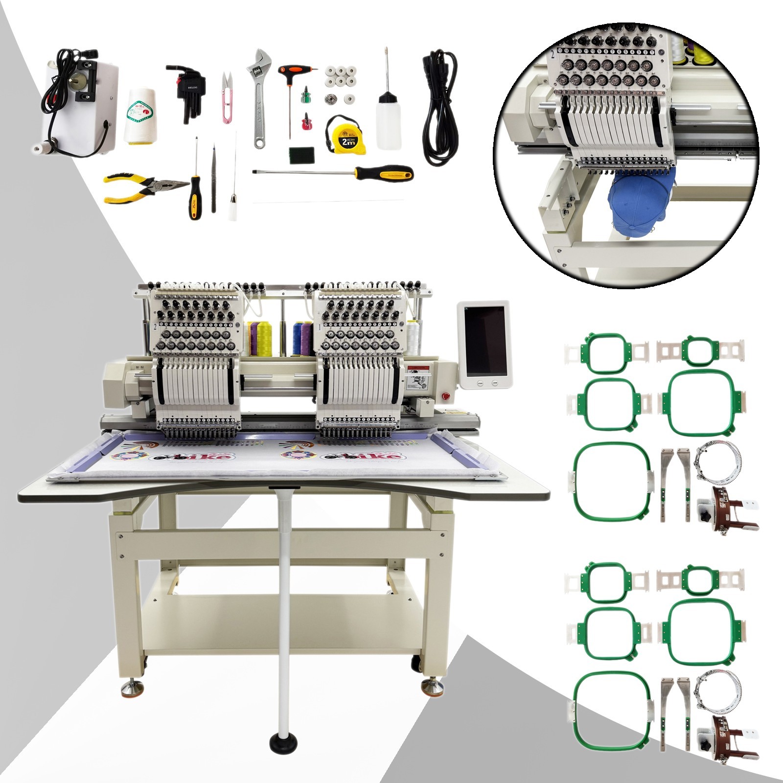 110-220V Commercial Automatic Embroidery Machine 2 Heads 15 Needle 400*500mm