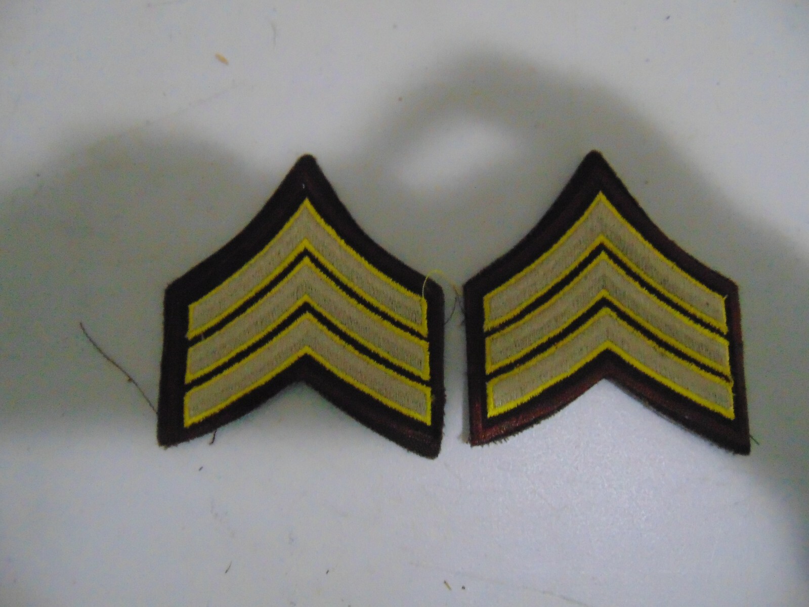 MILITARY POLICE OR FIRE PATCH SET OF 2 SEW ON SERGEANT STRIPES WHITE YELLOW BROW