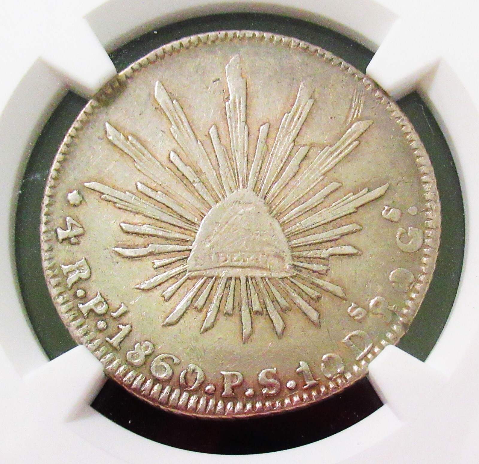 Mexico: Republic 4 Reales 1860 Pi-PS AU Details NGC. San Luis Potosi mint. RARE!