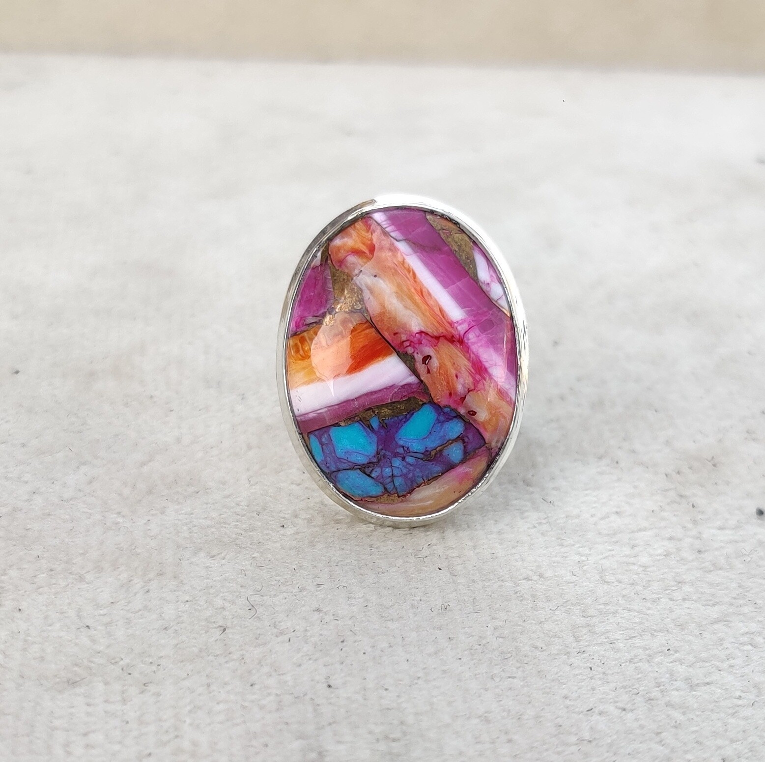 Pink Oyster Turquoise Gemstone 925 Sterling Silver Stylish Ring All Size SR2215