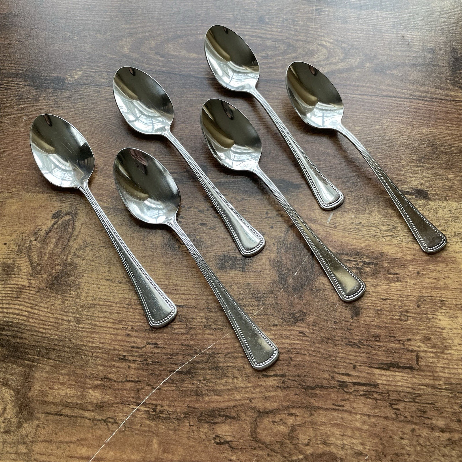 Oneida Needlepoint Beaded Artistry Teaspoon Set of 6 Stainless Steel 6" Spoon