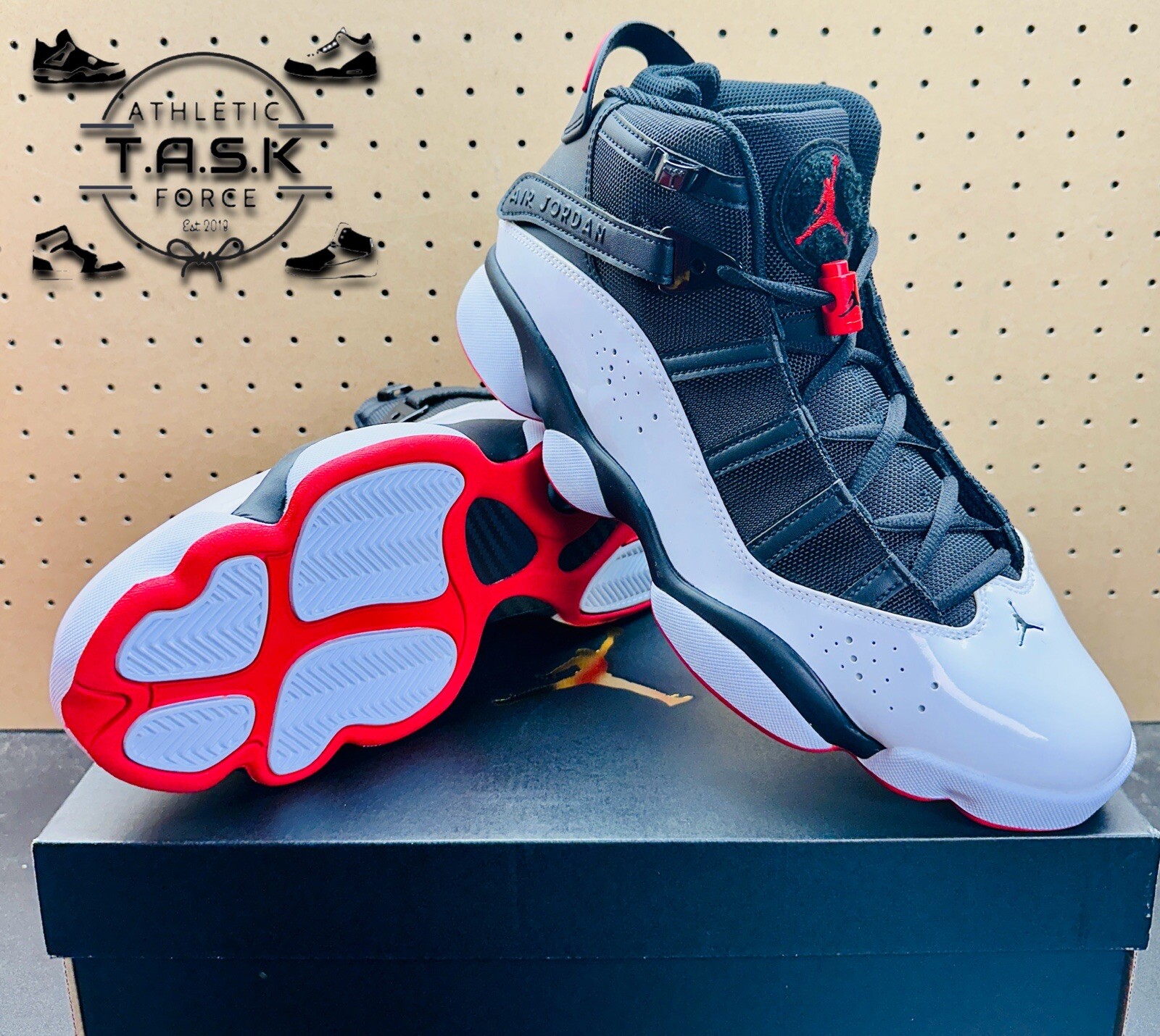 NEW Nike Air Jordan 6 Rings Patent Black University Red 322992-067 Mens Sz 11.5