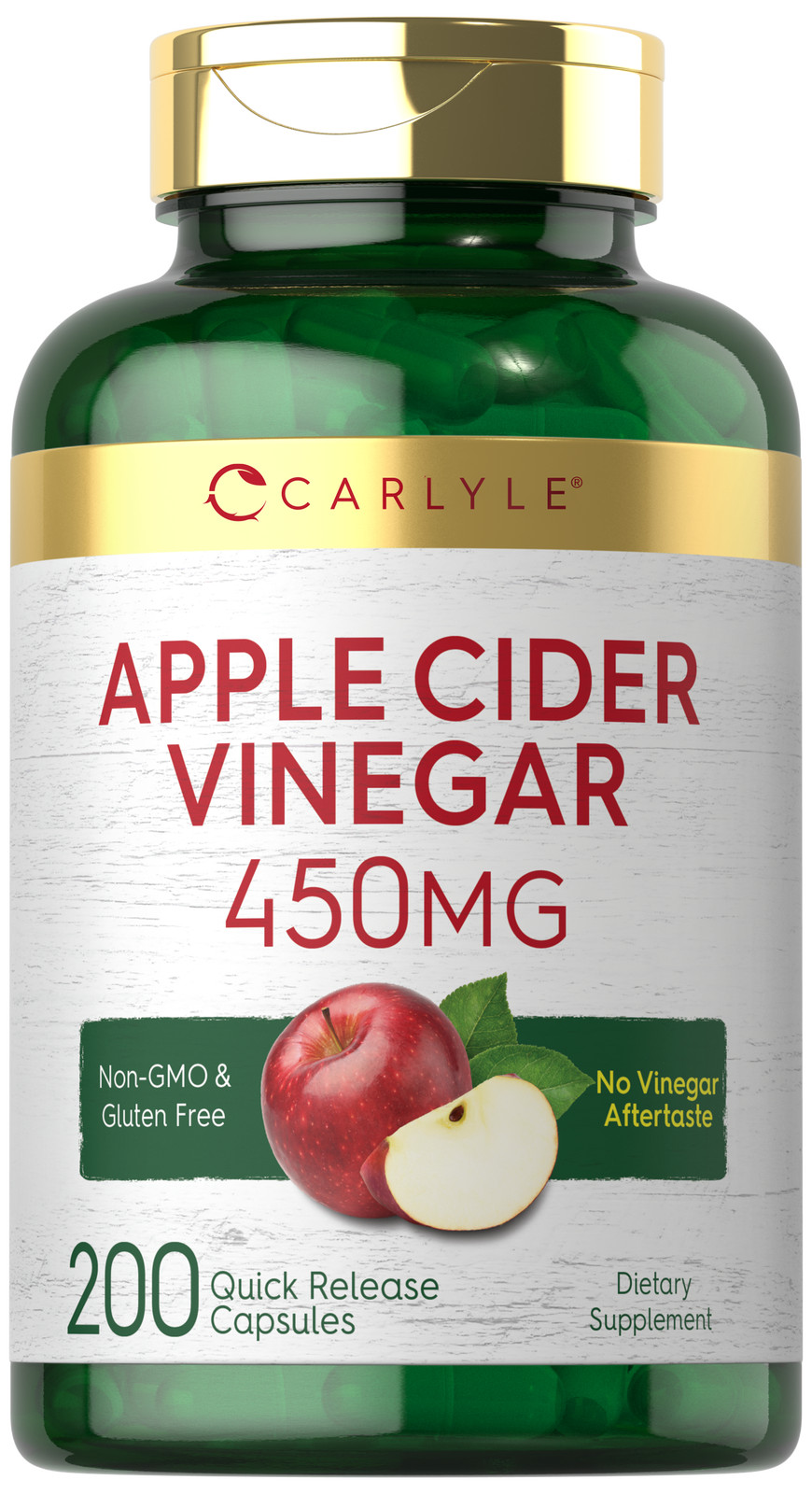 Apple Cider Vinegar Capsules 450mg | 200 Count | Non-GMO | by Carlyle