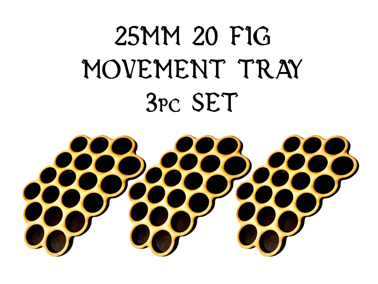 Game Movement Tray 25mm 20 Fig Trays for War Hammer, Age of Sigmar 3pc Set