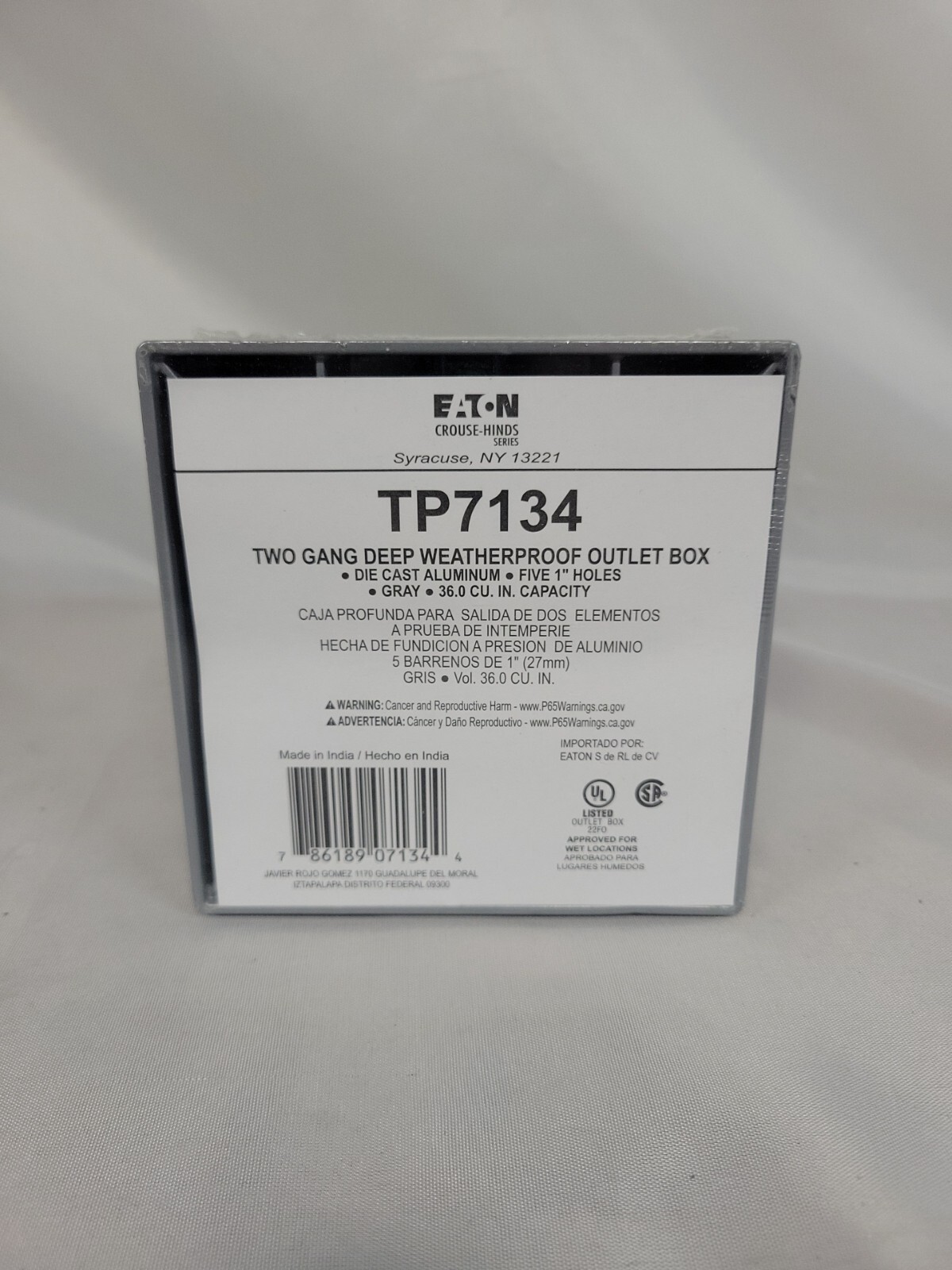 I-31 CROUSE HINDS TP7134 TWO GANG DEEP WEATHERPROOF OUTLET BOX W/LUGS
