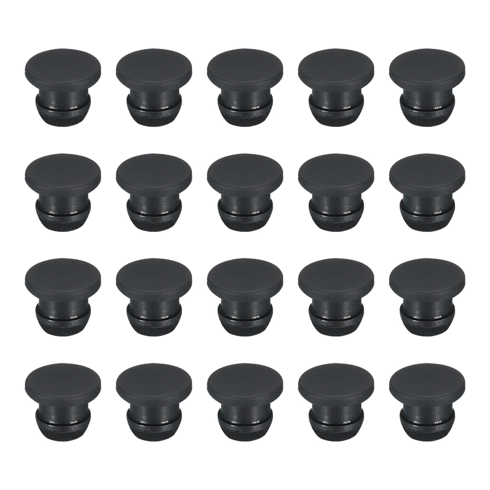 Silicone Hole Plugs Flush Type Panel Round Hole Plugs 8mm Dia. Black, 20pcs