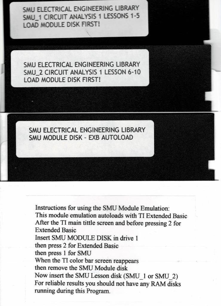 TI-99/4A RARE SMU Electrical Engineering CIRCUIT ANALYSIS 1  5.25 DISKS