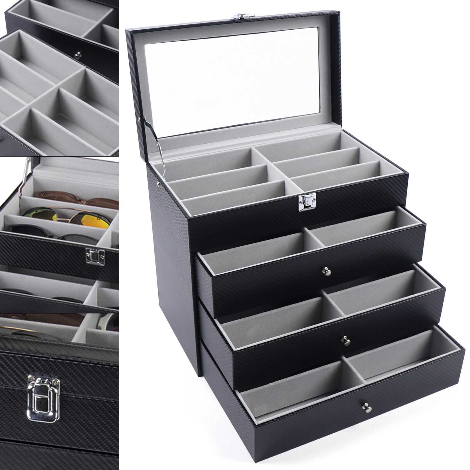 24-Slots Multiple Glasses Organizer Eyeglass Sunglass Storage Box Display Holder