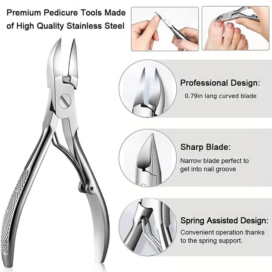 Ingrown Toenail Clippers Stainless Steel Curved Blade Spring Pedicure Tool NEW