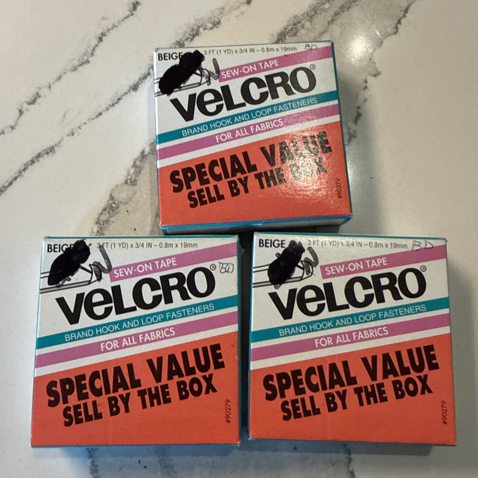 3 VELCRO BRAND Sew-On Tape Beige 3/4" x 3 ft each Hook And Loop Fastener