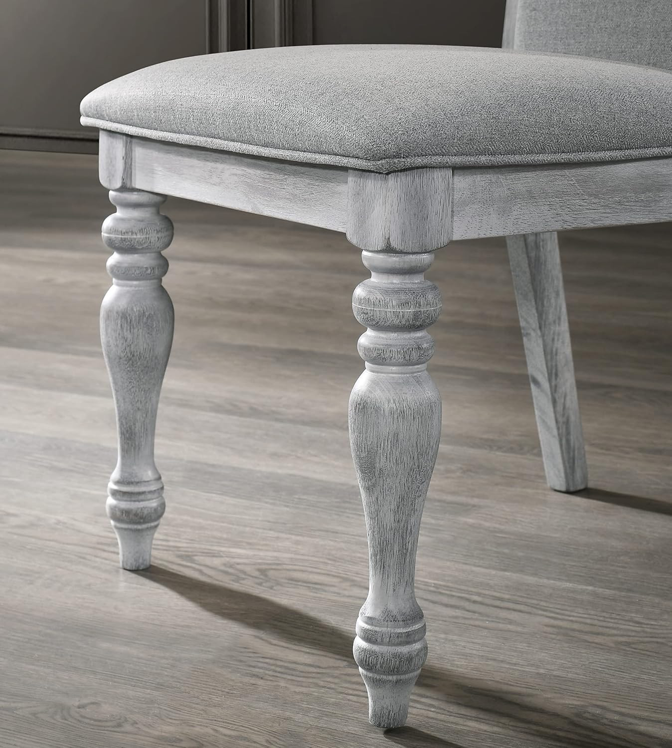 Salines 5-Piece Dining Table Set with 4 Upholstered Chairs, Rustic White
