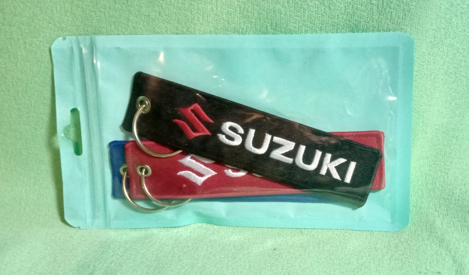 SUZUKI Motorcycle 3 PACK UNOPENED Double Sided Embroidered KEYCHAIN Key Chain