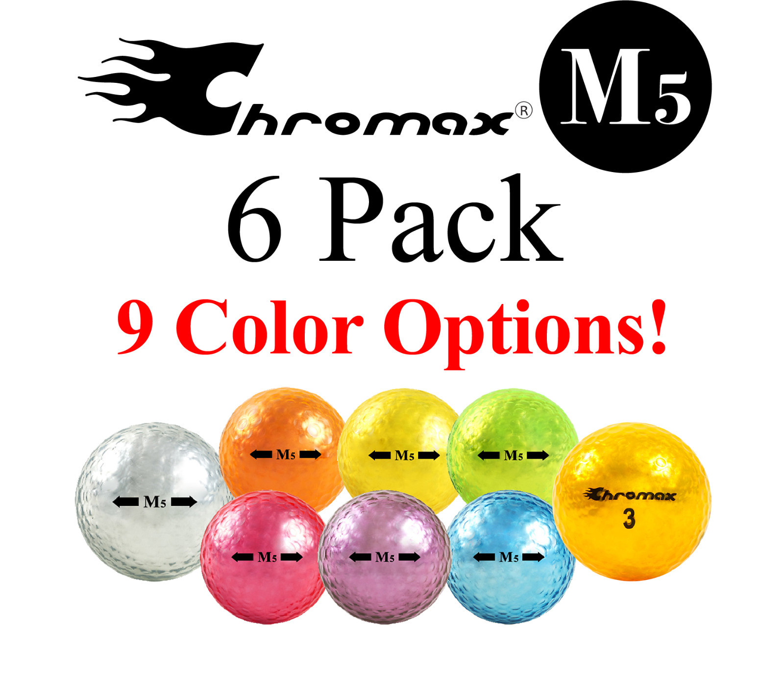 6 Pack Chromax High Visibility Colored Golf Balls – M5 Metallic – CHOOSE COLOR!