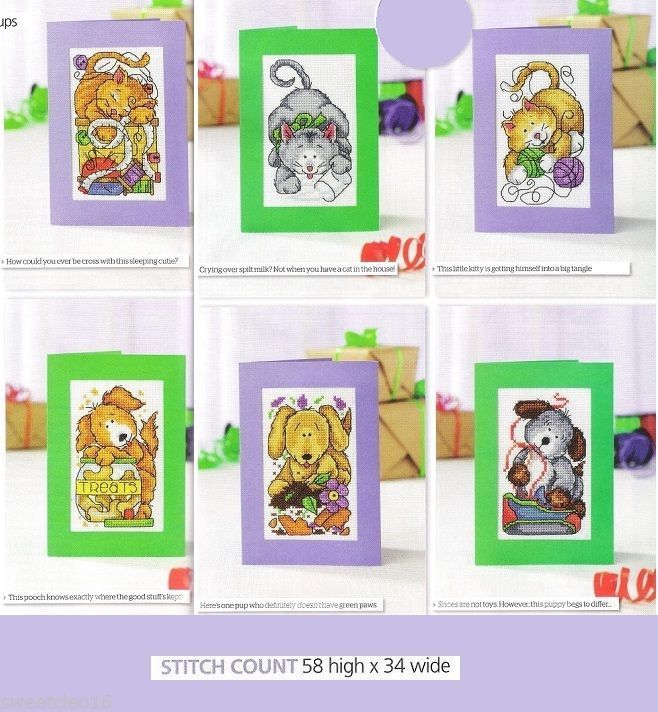 KITTENS & PUPS CARDS   CROSS STITCH PATTERN  ONLY   EQ -  EUW