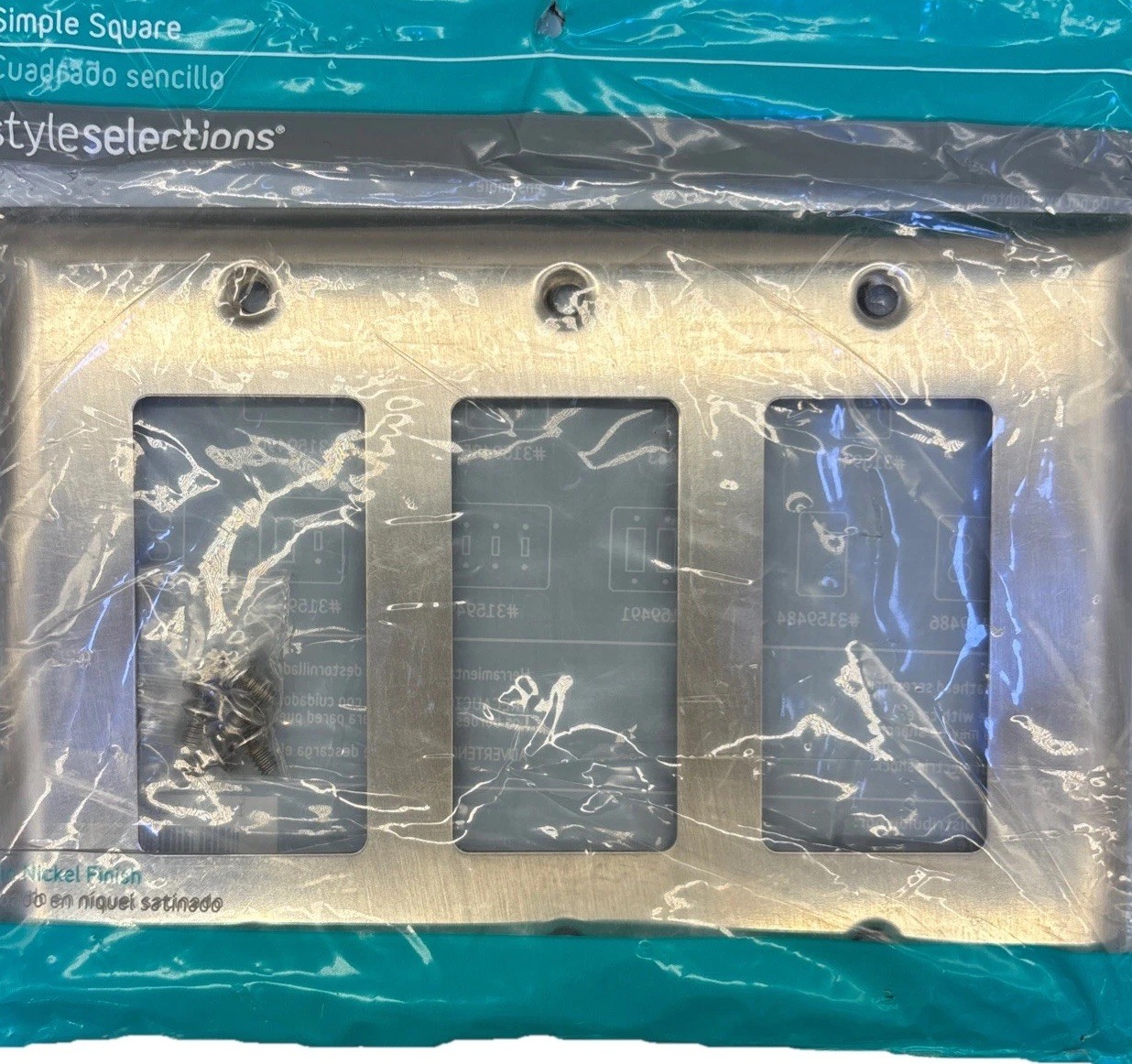 Style Selections Simple Square Triple Wall Plate Satin Nickel #3159491 {8}