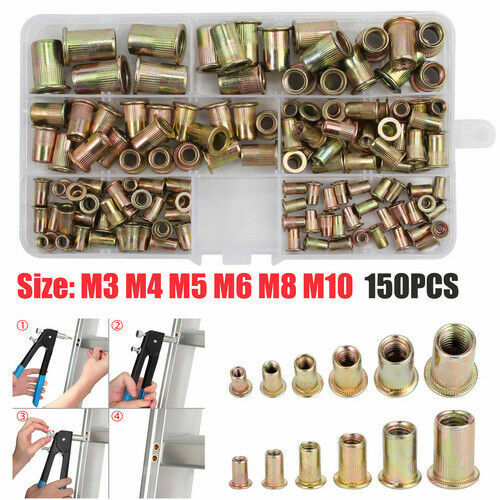 150PCS M3 M4 M5 M6 M8 M10 Rivet Nuts Kit Open End Threaded Rivnut Nutsert Insert
