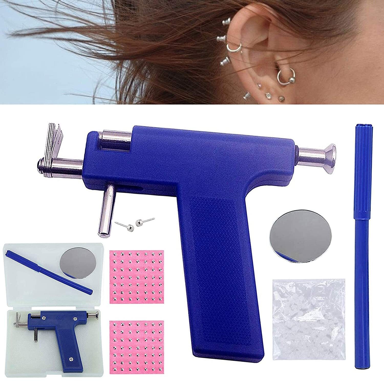 148X Professional Body Piercing Gun Tool Kit Ear Nose Navel Nipple Needles Set