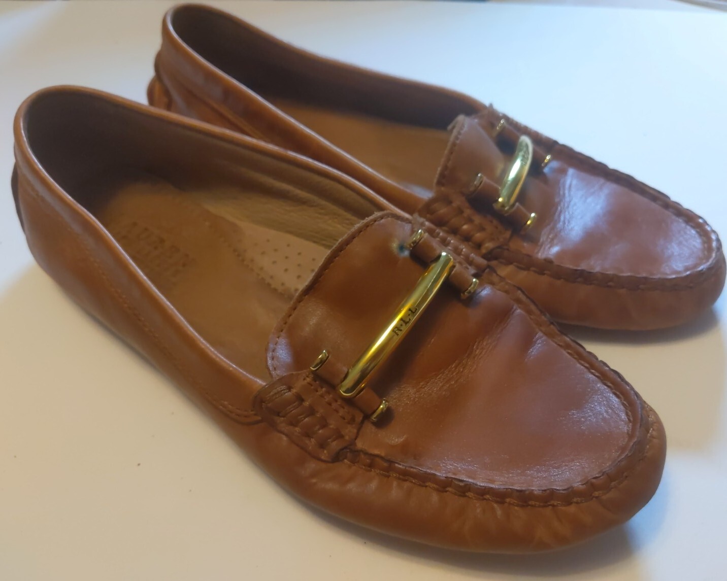 Lauren Ralph Lauren Caliana Tan Leather Women Driving Loafers Shoes Size 6.5B