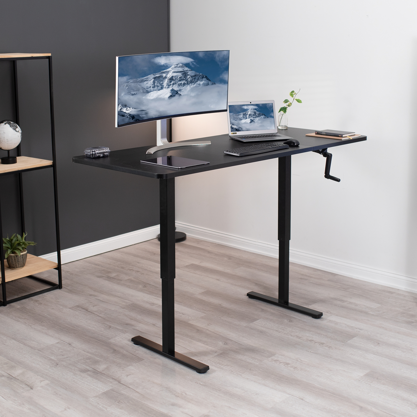 VIVO Manual 71” x 30” Stand Up Desk, Dark Walnut Table Top, Black Frame