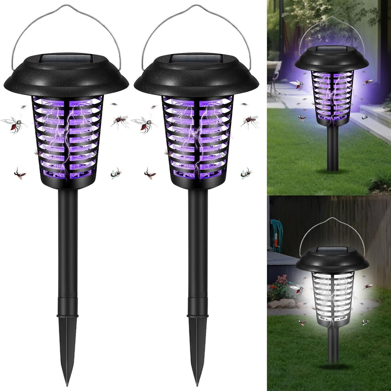 2 Pack Solar Bug Zapper - Solar Powered Mosquito Killer for Yard Garden