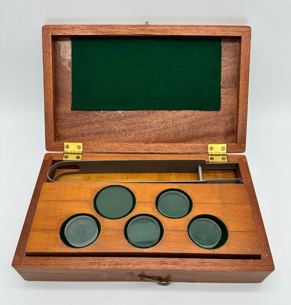 Vintage Gaertner Scientific Corporation Optical Flats Wood Box Brass Plate!