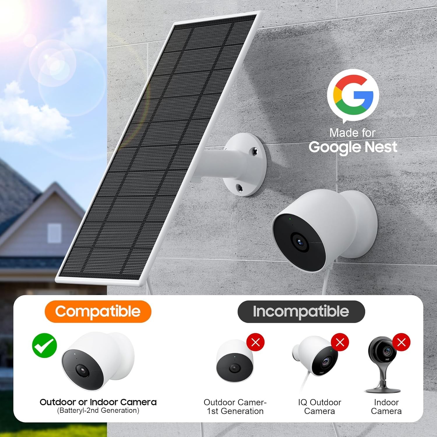 Solar Panel for Google Nest Camera, 2Pack Upgraded Solar Power Charger for Go...