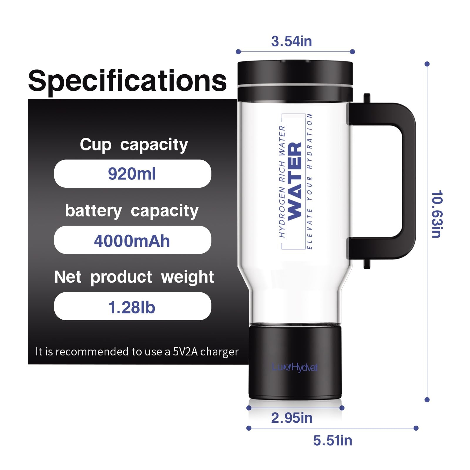 Hydrogen Water Pitcher with Handle: Smart 32 Oz Hydrogen-Enriched Kettle with...