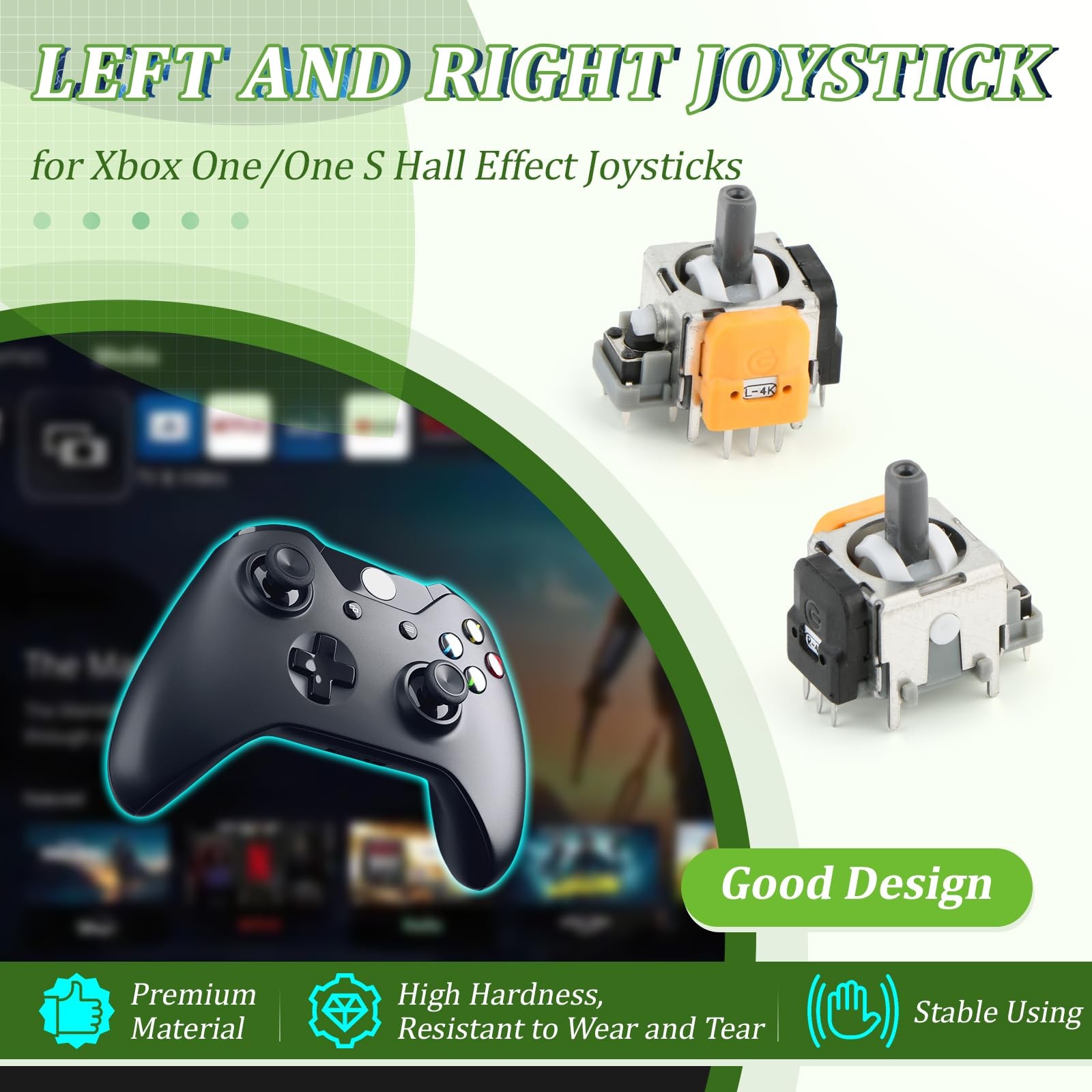 4Pack Joysticks for XboxOne S/X Hall Effect Joystick Replacement black