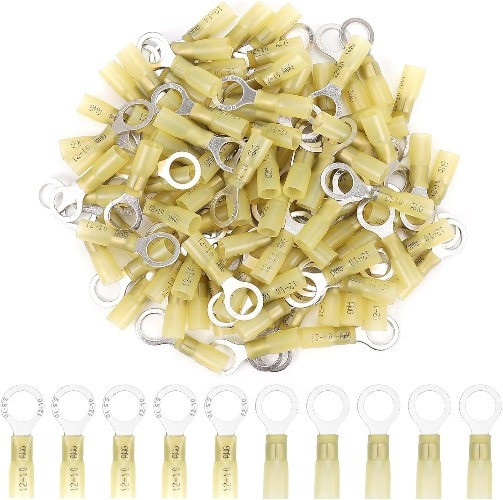 100 PCS 3/8'' Heat Shrink Ring Terminals 12 10 AWG Nylon Insulated M Size: 3/8