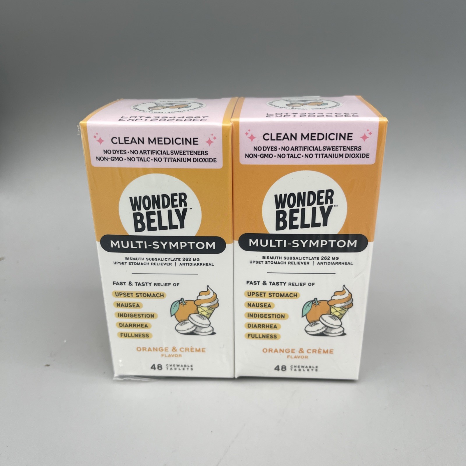 2 Pack Wonderbelly Multi Symptom Relief Upset Stomach 48 Tablets Each Exp 12/26