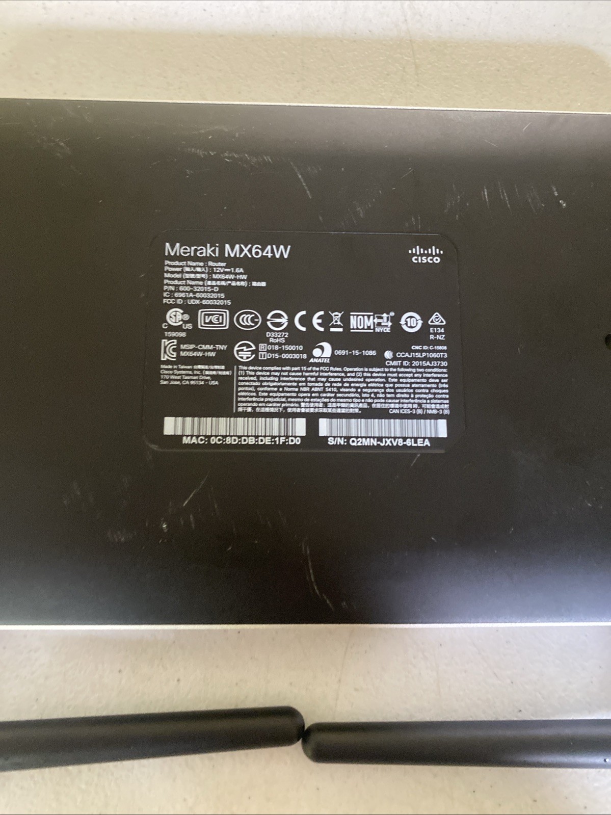Cisco Meraki MX64W Cloud Managed Security Appliance With Power Adapter