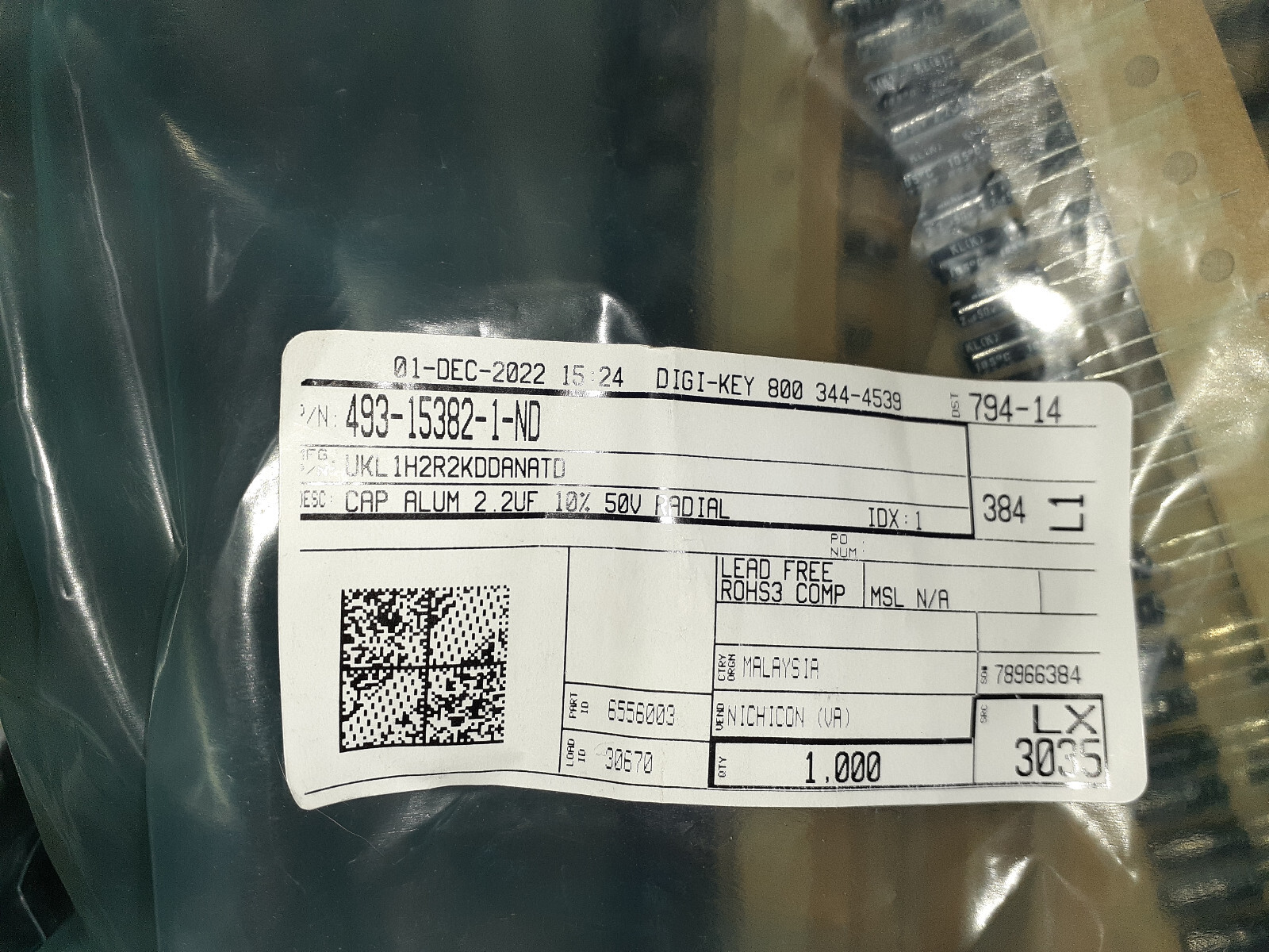 Nichicon UKL 2.2uF 50 Volt Low Leakage Electrolytic Capacitors. Lot of 100