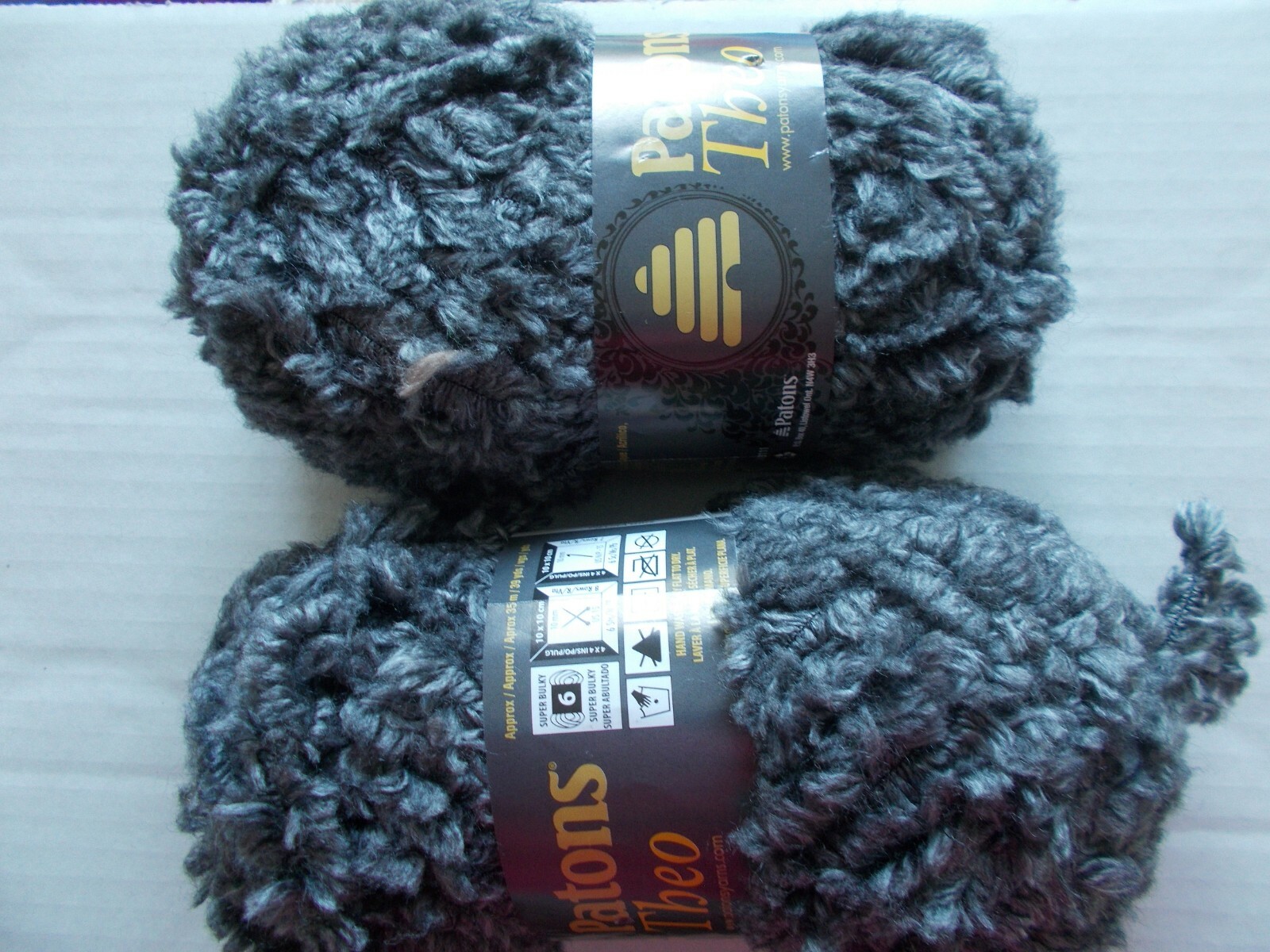Patons Theo bulky fuzzy wool blend yarn, Greystone, lof of 2 (39 yds ea)