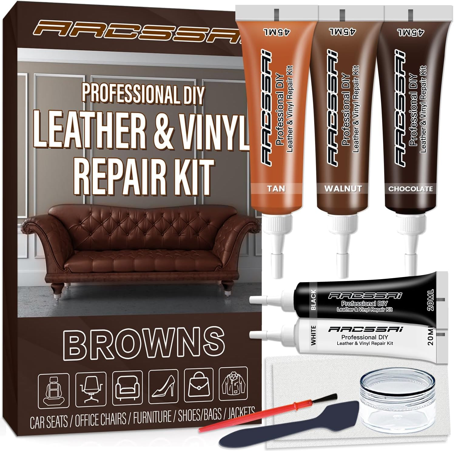 ARCSSAI ARCSSAL Brown Leather Repair Kit for Furniture, Leather Couch Repair Kit