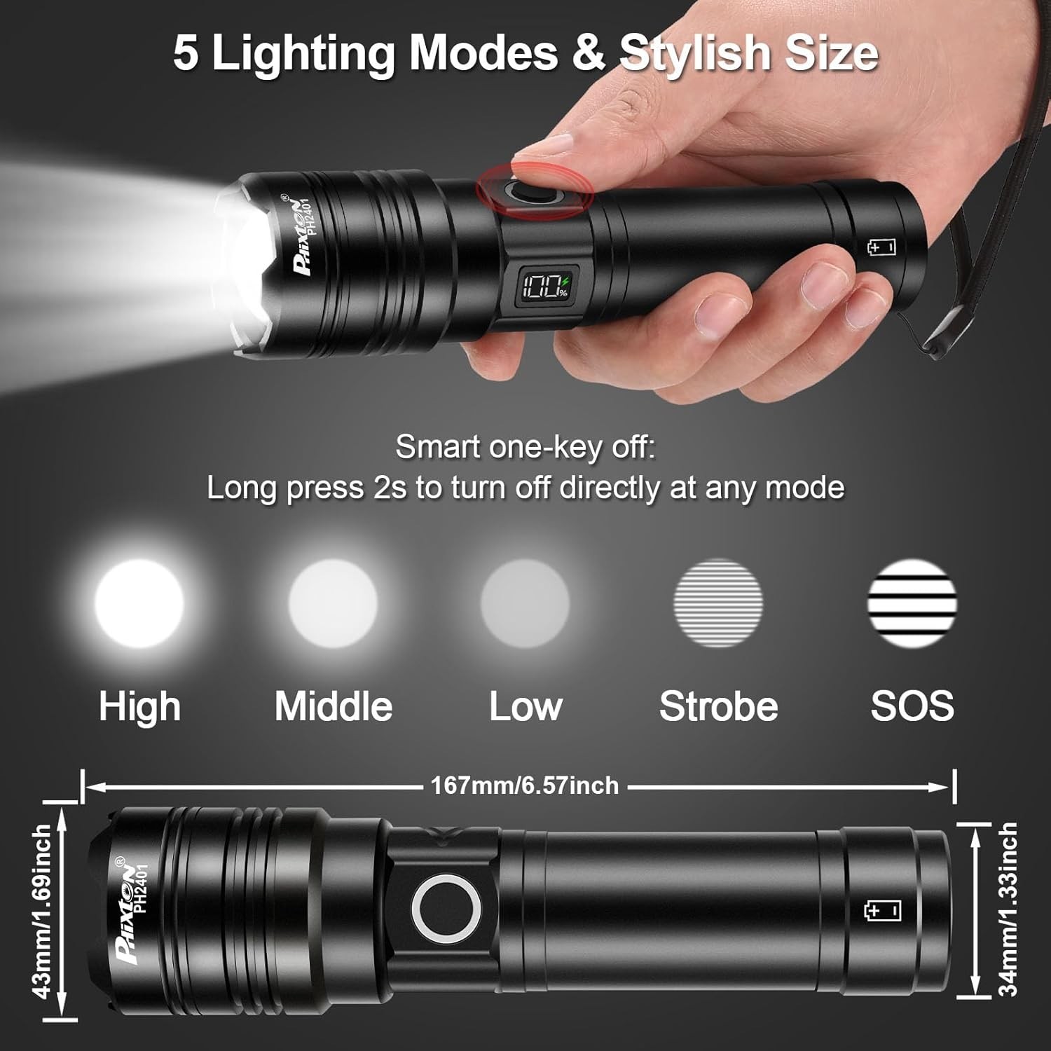 SKYFIRE 1500000LM LED Flashlight Rechargeable Zoom Fire Starter Waterproof